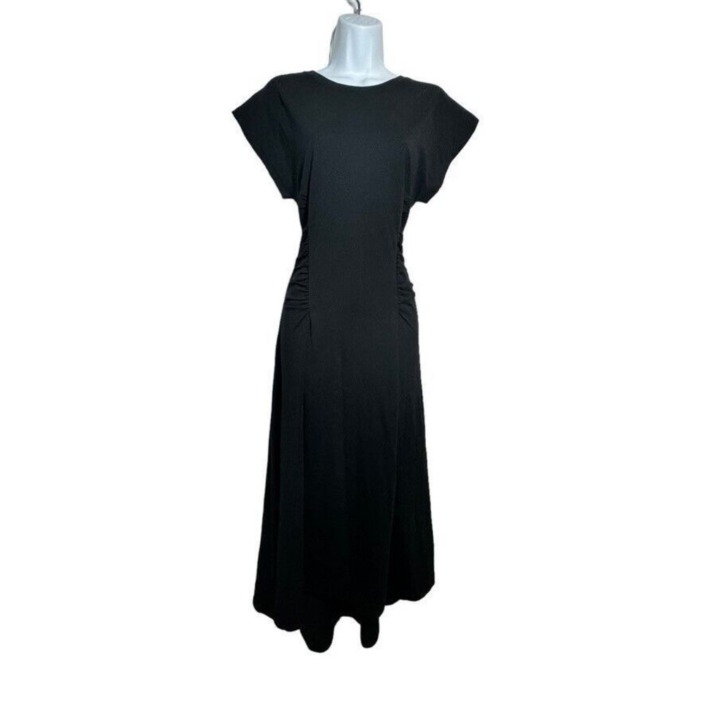 FRAME Noir Black Fitted Flare Maxi Dress Hi low size Small short sleeves
